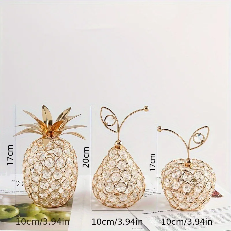 Creative Crystal Apple Ornaments Bling Rhinestone Pineapple Shape Miniatures Snow Pear Crafts Home Decoration Photography Props