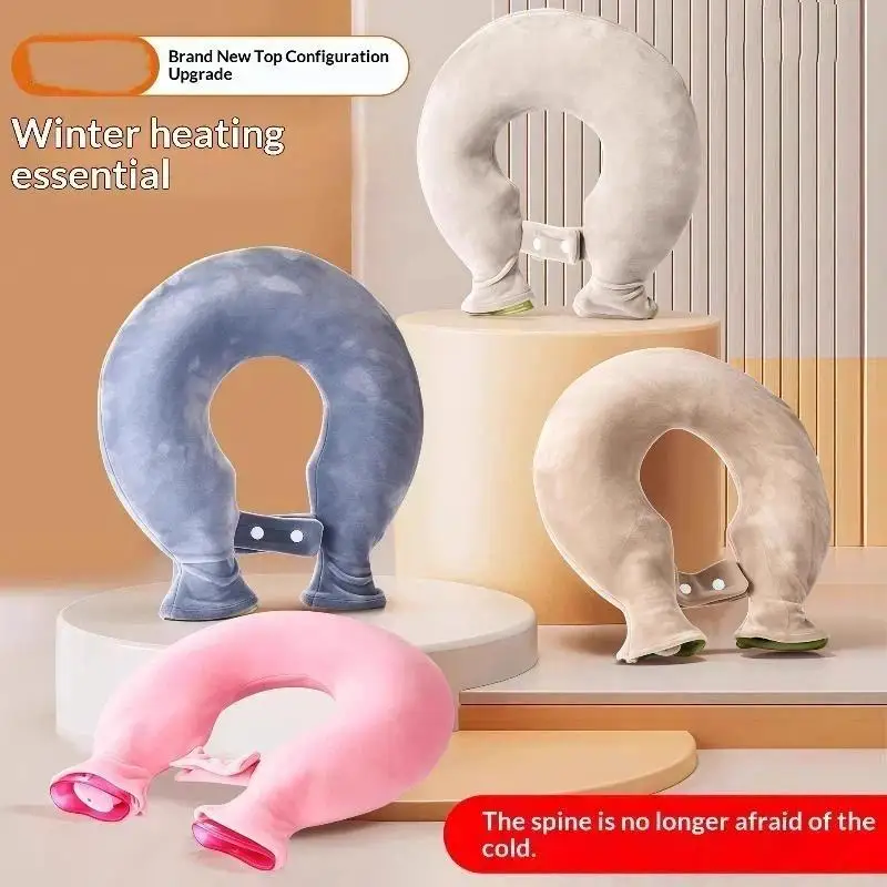 U Shaped Neck Heating Hot Water Bag Fuzzy Velvet Cover Leakproof for Women Winter Period Neck Shoulder Warming
