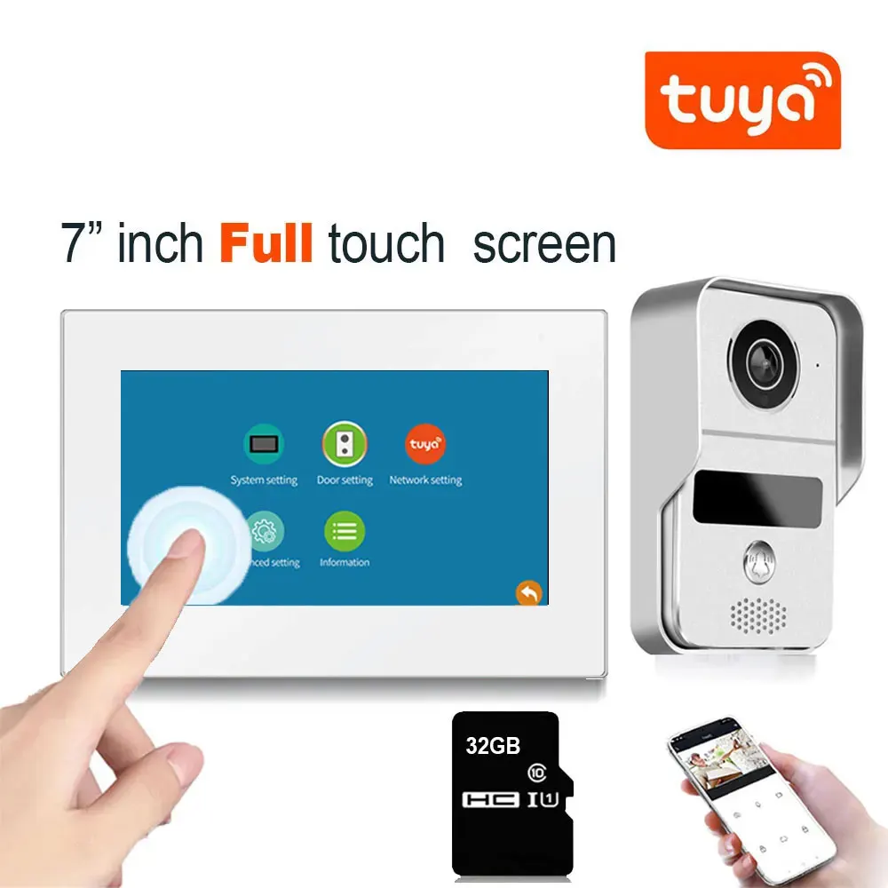 New TUYA Wifi 7 inch Video Door Phone Intercom System 2 Monitor+1 RFID Access HD Camera+Electric Magnetic Lock Access Control