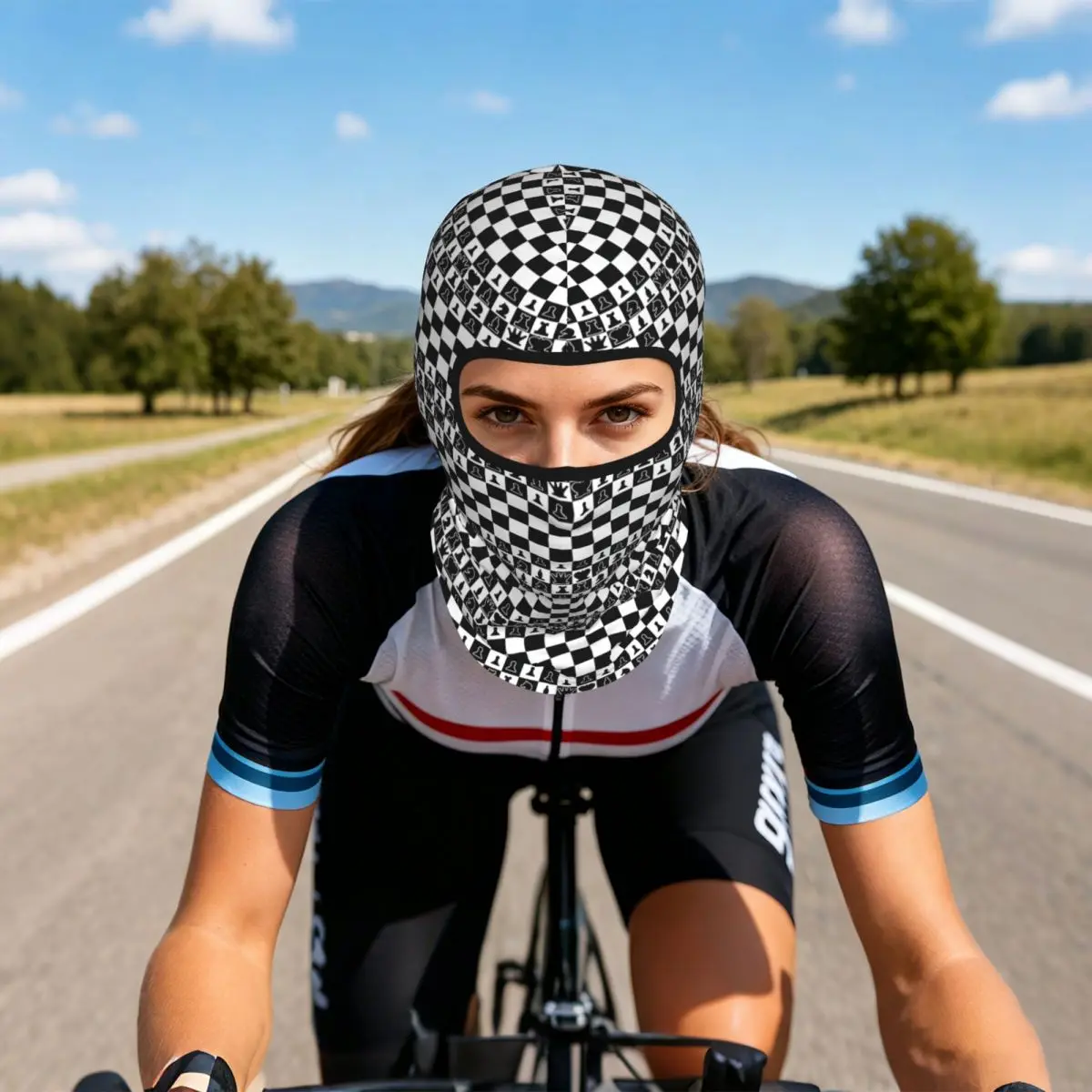Chess Board Black White Grid Checkered Thin Balaclava Full Face Mask Sun Protection Neck Gaiter For Motorcycle Fishing Outdoor