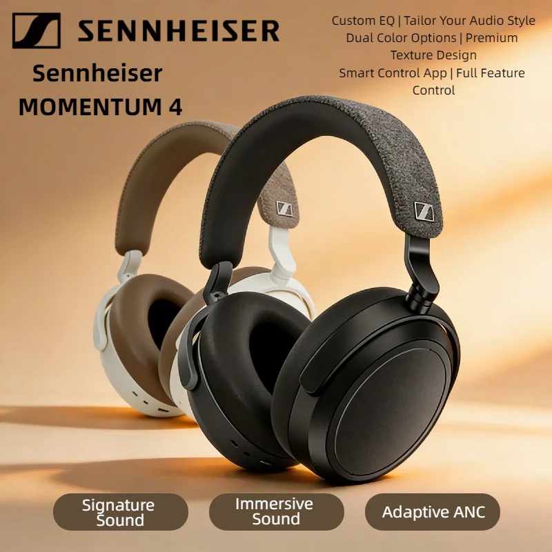 

Беспроводные наушники Sennheiser MOMENTUM 4 с адаптивным шумоподавлением, 60-часовой автономной работой, Bluetooth 5.2, накладные, складные, с микрофоном