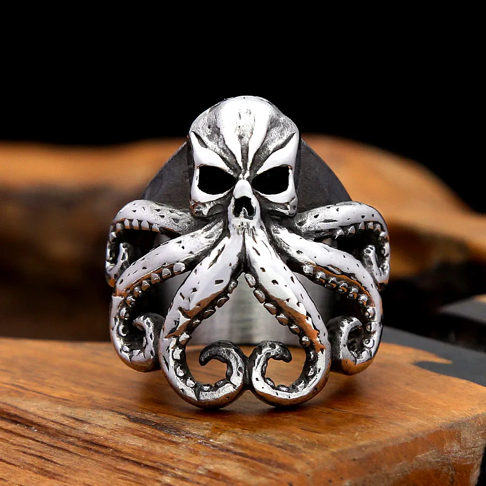 Vintage Skull Octopus Stainless Steel Ring Cthulhu Sea Monster Gothic Ring Punk Hip Hop Fashion Jewelry Gifts For Men And Women
