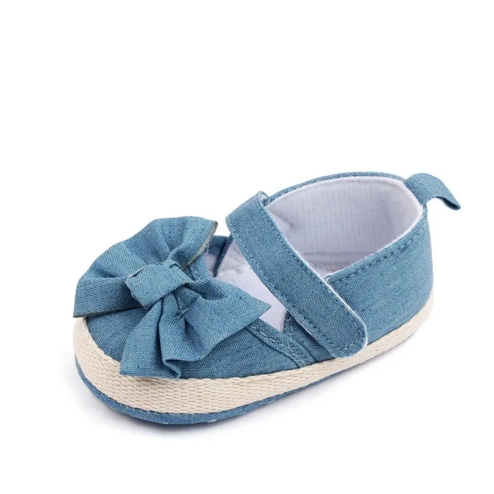 

1 Pair 0-18 Months New Girl Bow Canvas Shoes Soft Bottom Anti Slip Infant Girls Shoes Shallow Mouth Lightweight