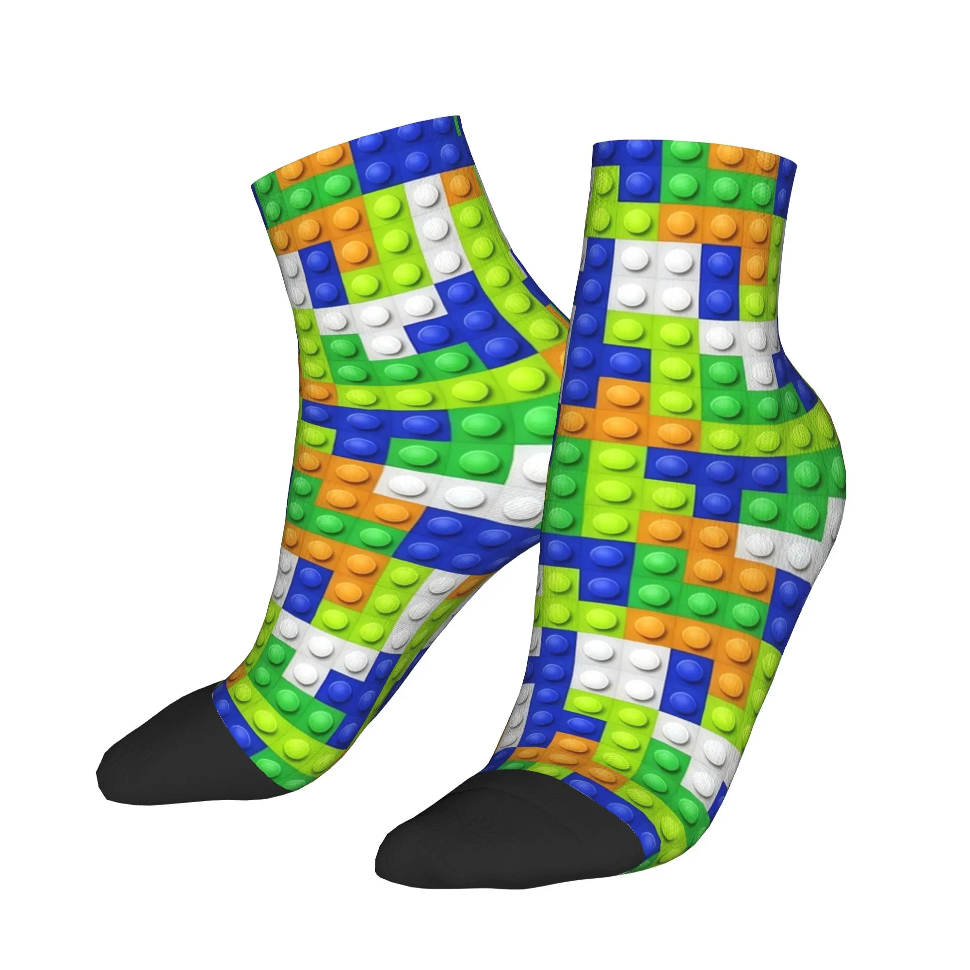 Men Socks Blue Green Orange Building Blocks Modern Breathable Ankle Sock Spring  Printed Climbing Non Slip Socks