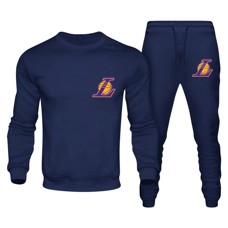 Trending Men\'s Autumn Round Neck Sweatshirt + Sweatpants Luxury Print Simple Casual Versatile Casual Sports Two-pieces Set