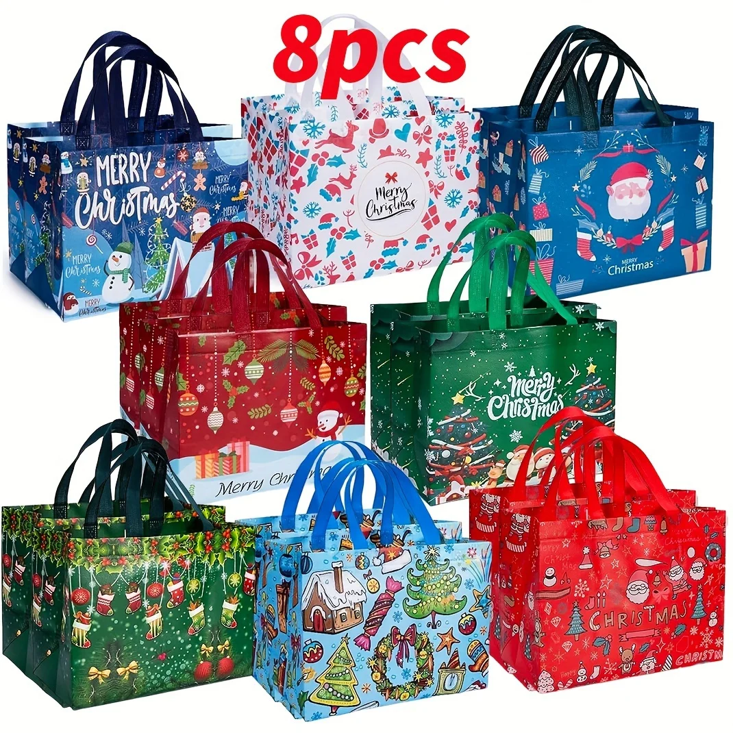 

1/8PCS Large Christmas Gift Bags, Christmas Tote Bags with Handles(32.5x25*17cm), Multifunctional Christmas Bags for Gifts