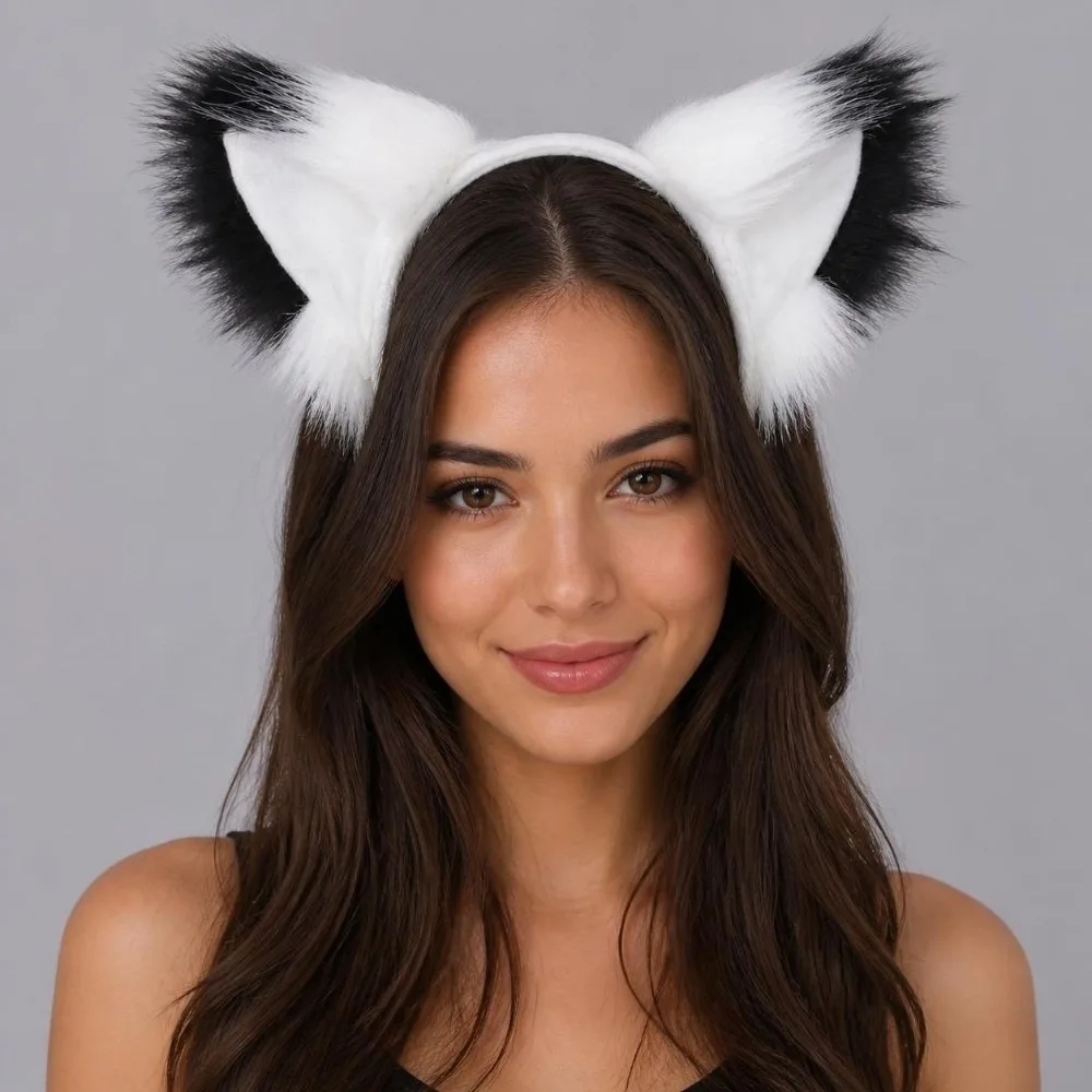 Multicolor Faux Fur Cat Ears Fluffy Realistic Texture Flexible Cosplay Ears Hair Hoop Comfortable Lightweight Animal Headband
