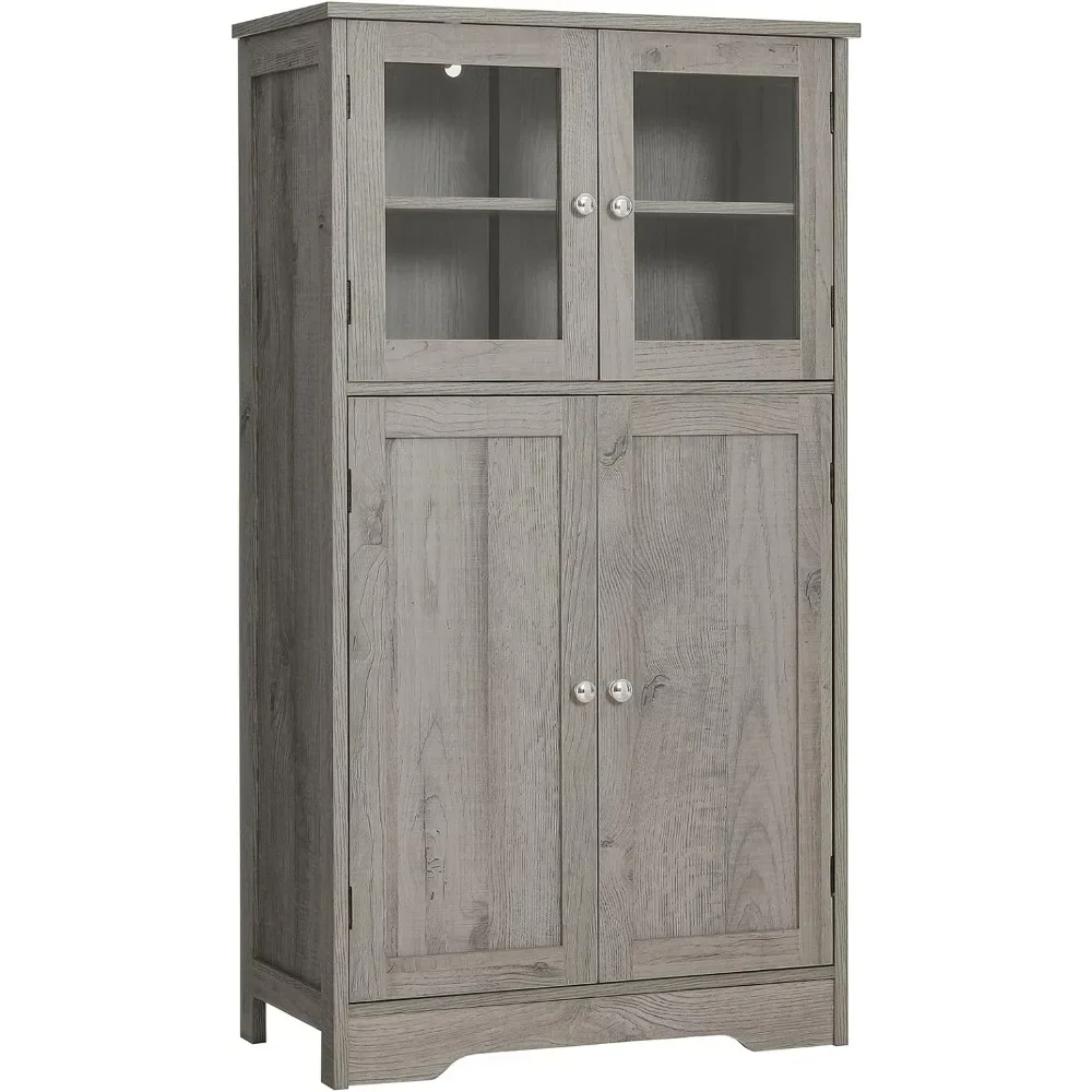 

Шкаф для хранения вещей Iwell, шкаф для ванной комнаты с регулируемыми полками и 4 дверцами, напольный шкаф для гостиной, спальни, серый