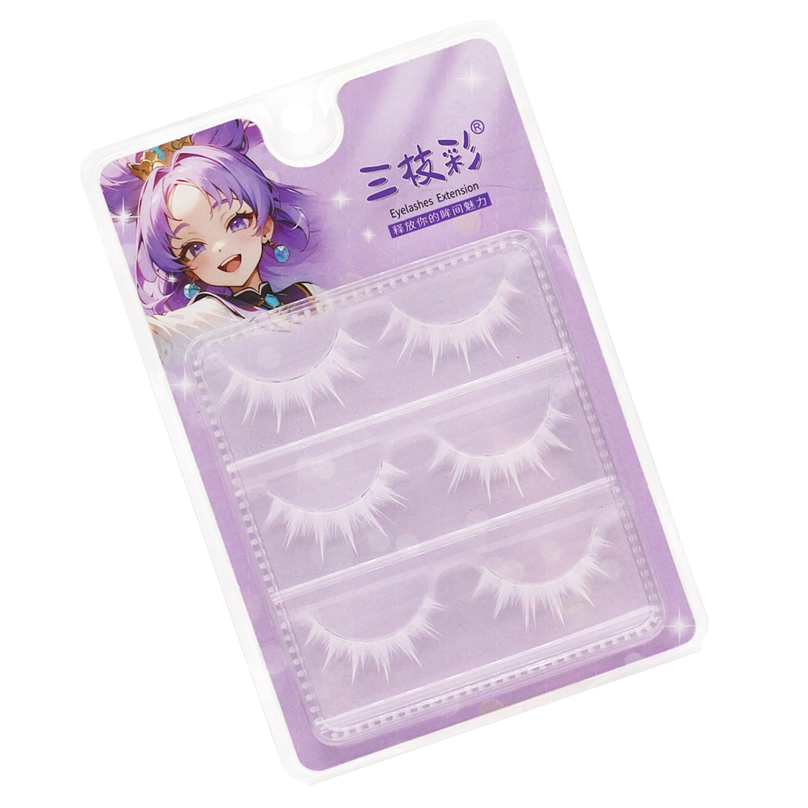 3 Paar weiße Anime-Wimpern, 3D-flauschige, dramatische, farbige Wimpern für Cosplay, Party, Bühne, Kosmetik, Make-up-Zubehör – Detail 3
