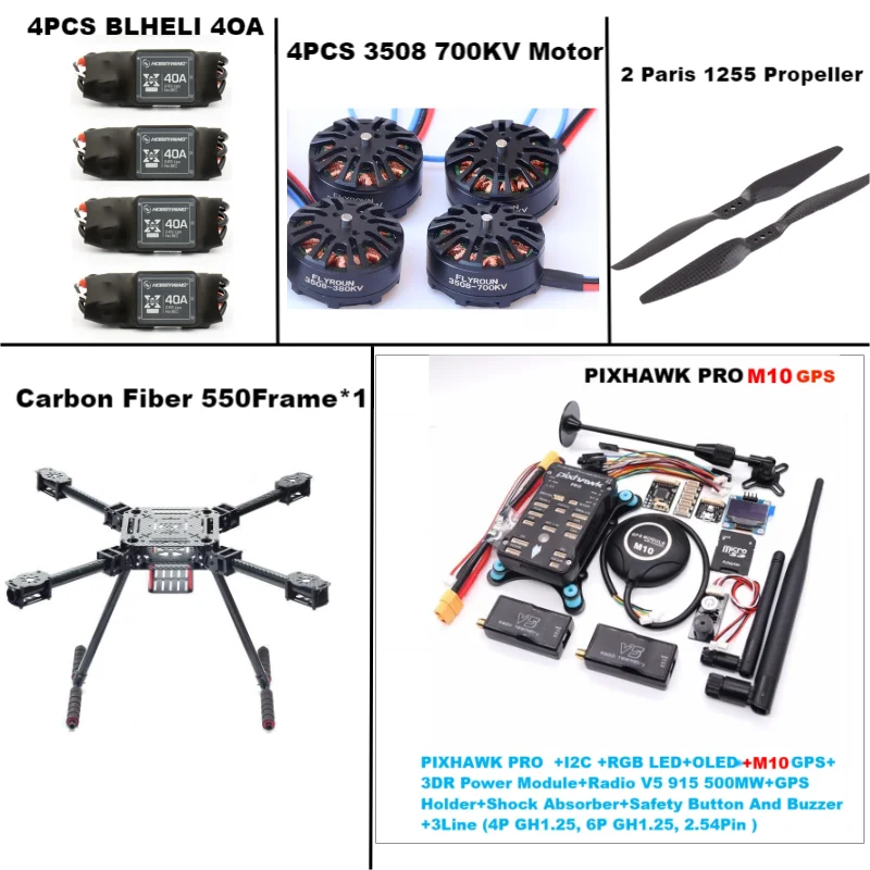 RctoSk-cuadricóptero PIXHAWK PRO M10 de Control de vuelo, cuadricóptero de radiotelemetría, Ardupilot de carbono, BLHELI, 40A, 550, 3508, KVMotor ESC, 700