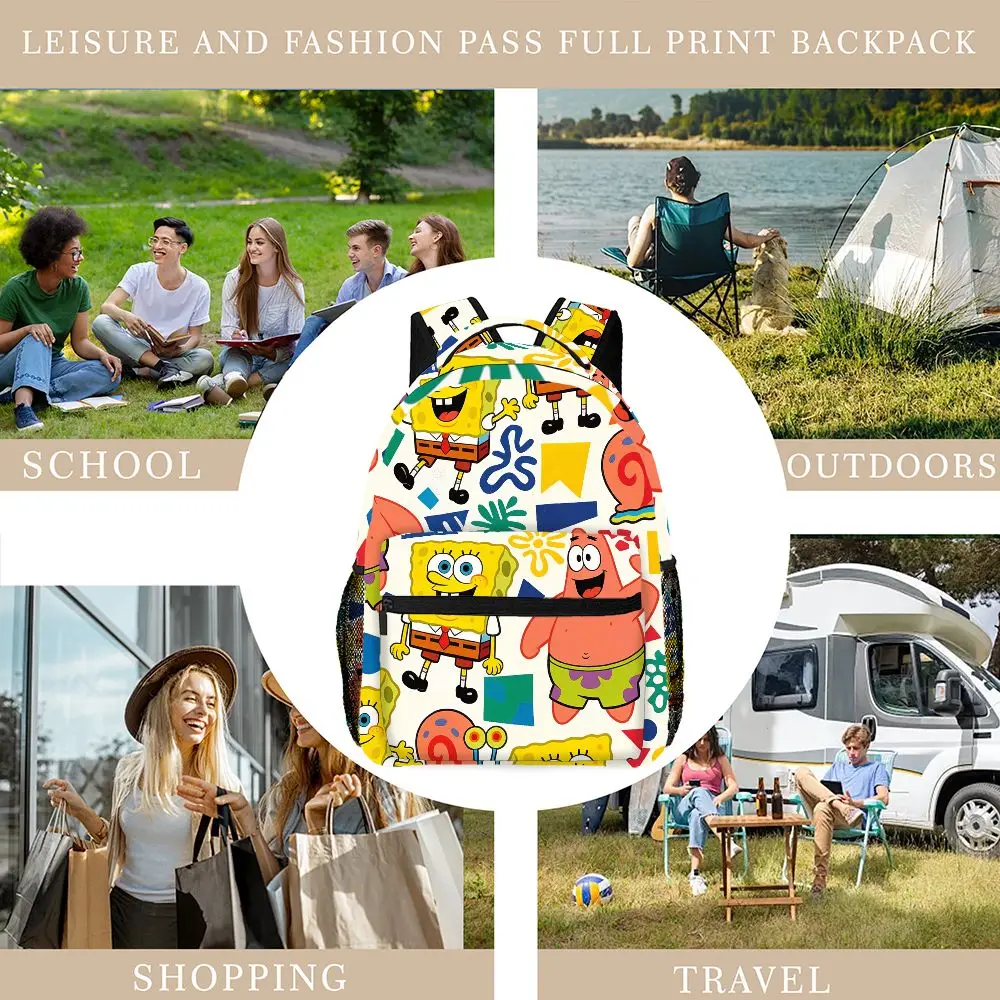 Cute SpongeBob & Patrick Star All Over Print Backpack Cartoon School Bag Casual Daypack for Travel School view 3