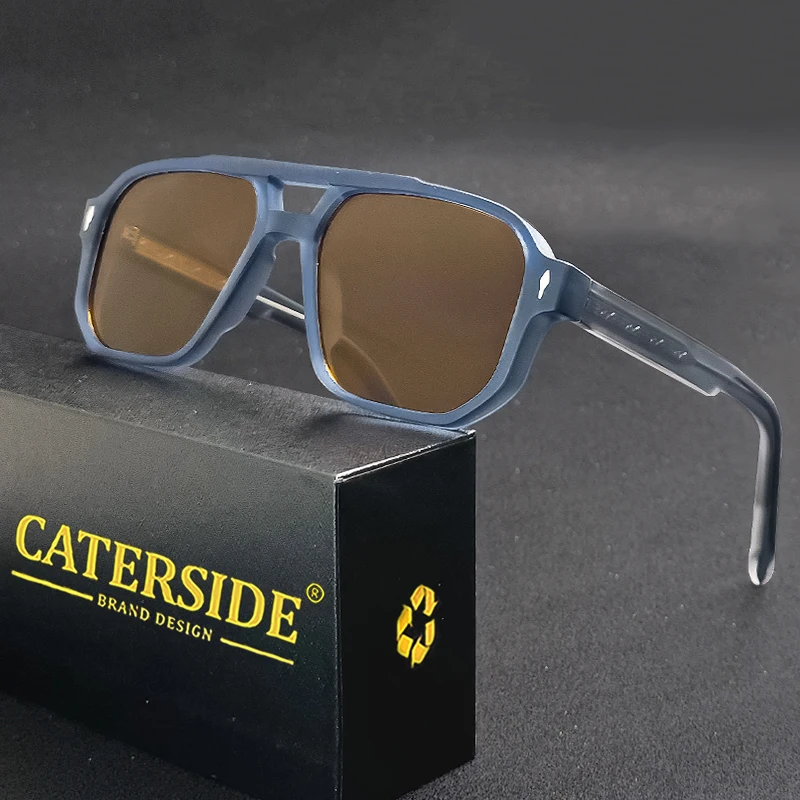 CATERSIDE Retro Punk Sunglasses Men Vintage Flat Top Double Bridges High Quality Sun Glasses Women Travel Party Festival Eyewear