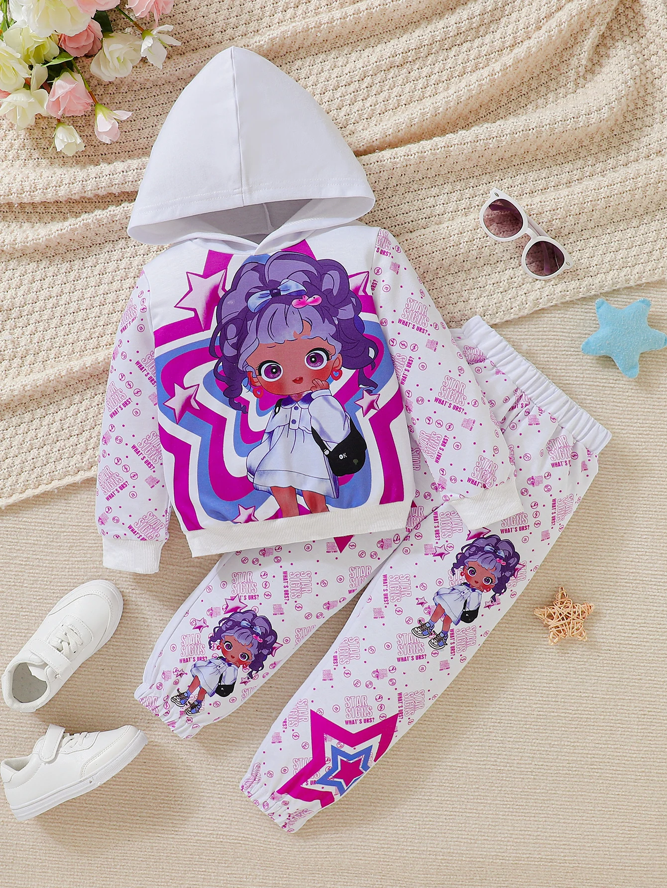 Cartoon Mädchen drucken 2 stücke Outfits, Hoodies Jogger Hosen Set Mädchen bequeme Sets für den