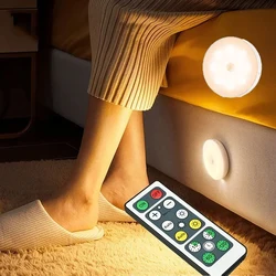 Night Lamp With Sensor Movement Rechargeable LED USB Wireless Light 3 Colors Remote Control For Room Kitchen Wardrobe Lights