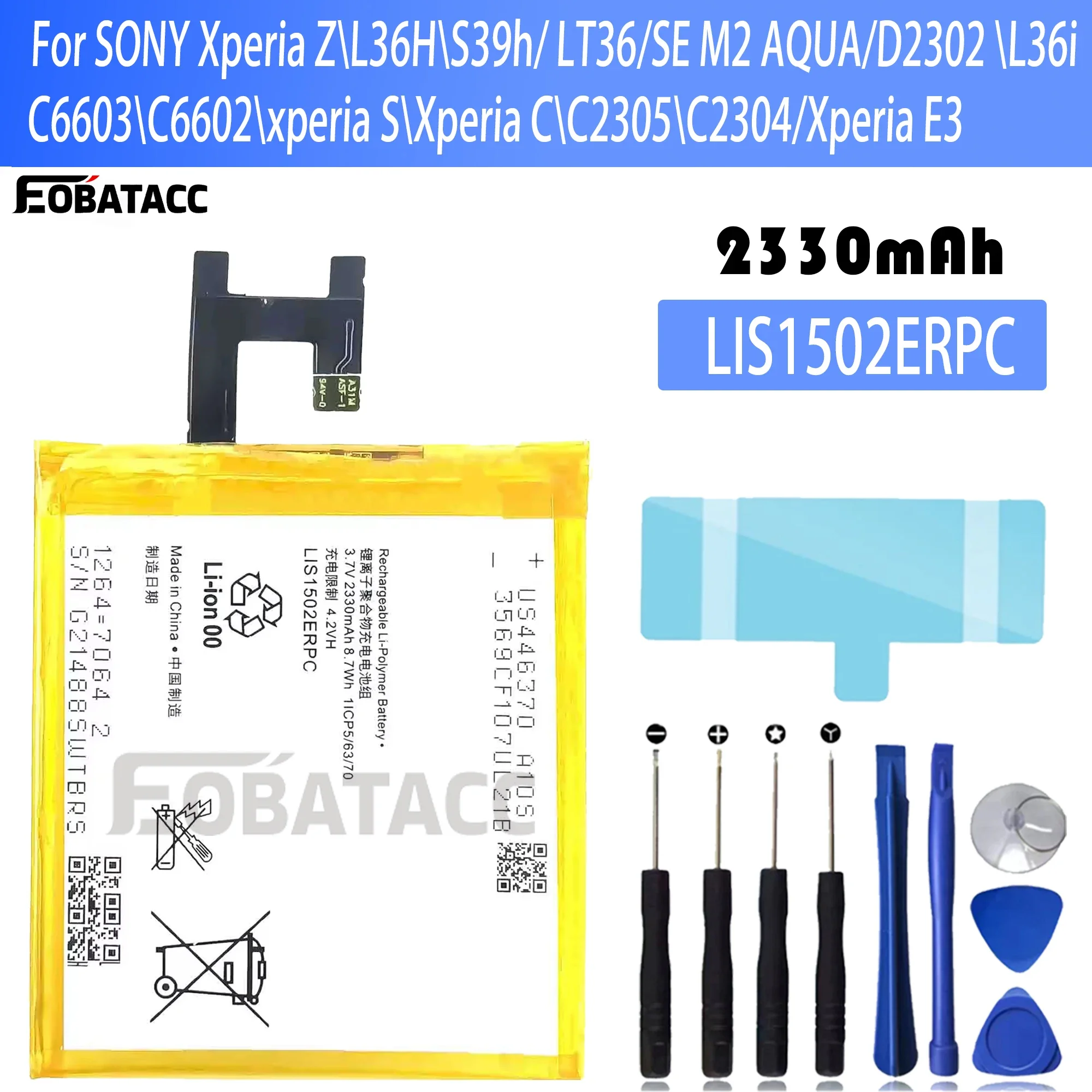 

100% New Original Battery LIS1502ERPC For Sony Xperia Z\L36H\S39h\C6603\C6602\xperia S\Xperia C\C2305\C2304\Battery + Free Tools