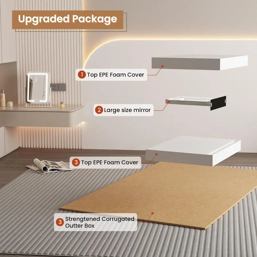 Miroir de maquillage éclairé par LED 15x12, avec chargement sans fil 12V 2A, haut-parleur Bluetooth, miroir de vanité de maquillage avec lumières, 3 couleurs Dimmab