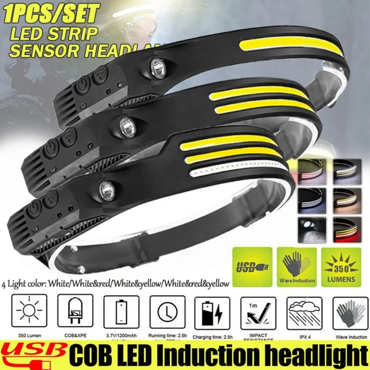 6 Style LED Sensor Headlamp USB Rechargeable Multifunctional Head Torch Bright Outdoor Camping Fishing COB Headlight Work Lights