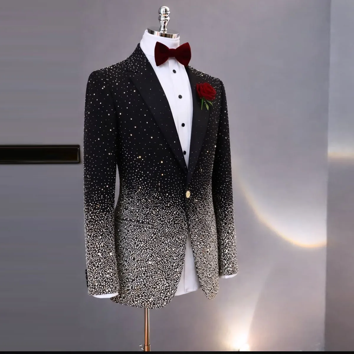 Handsome Rhinestone Diamond Men Suit 2 Piece Sets Slim Fit Groom Tuxedos Male Blazers Birthday Wedding Ropa Hombre Customized view 4