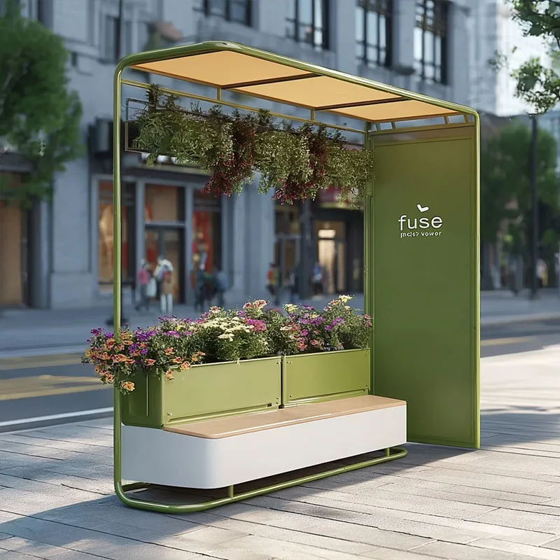 W28-outdoor open-air bench flower box gazebo combination courtyard flower bed square park leisure outdoor waterproof bench seat