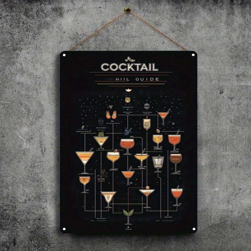 8X12 Inch Iron Wall Art - Retro Cocktail Guide Poster Decorated in Home Bar Coffee Shop Durable and Easy Hanging Metal Signs