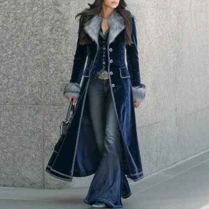 

Пальто из искусственного меха норки 2026, удлиненное, с элегантным воротником из искусственного лисьего меха, зимнее женское приталенное хлопковое пальто