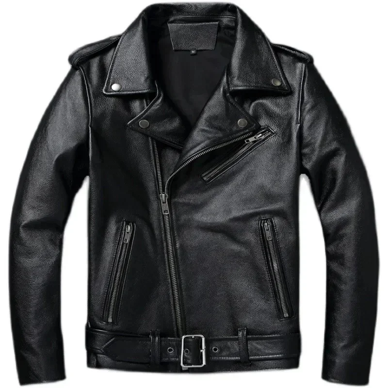 Men Leather Jacket Genuine Cow Biker Spring Autumn Motorcycle Jackets Mens Coat кожаная куртка мужская