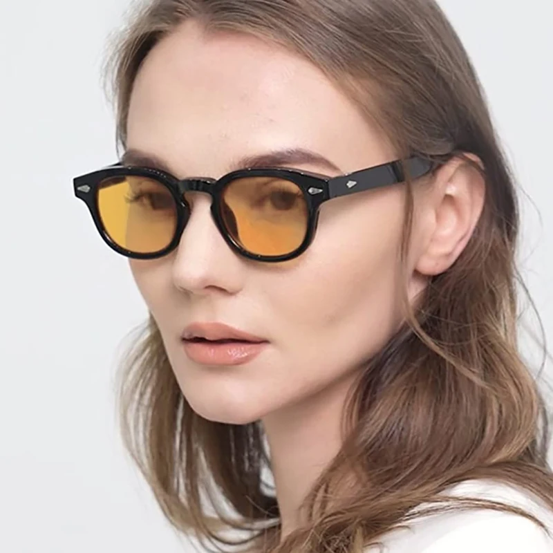 Vintage Rivets Round Sunglasses Men Women Retro Plastic Oval Sun Glasses Male Classic Summer Vacation Driving Shades