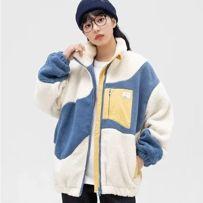 Winter Lambswool Thick Warm Men Varsity Coach Jacket Patchwork Unisex Jackets for Women Man Streetwear Bomber Coat Ropa De Mujer