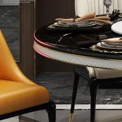 Set meja makan bulat marmer, furnitur rumah ruang makan modern mewah kualitas tinggi