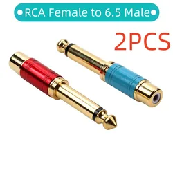 2 pces mono 6.35mm macho para rca conector fêmea para computador misturador de som 6.5 jack adaptador estéreo de áudio