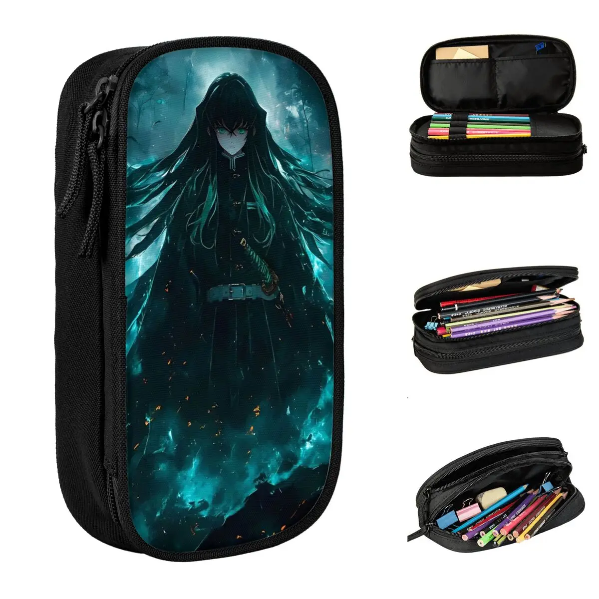 Mist Hashira Muichiro Tokito Federmäppchen Anime Demon Slayer Federmäppchen Stiftbox für Studenten Große Kapazität Bleistiftbeutel Schreibwaren