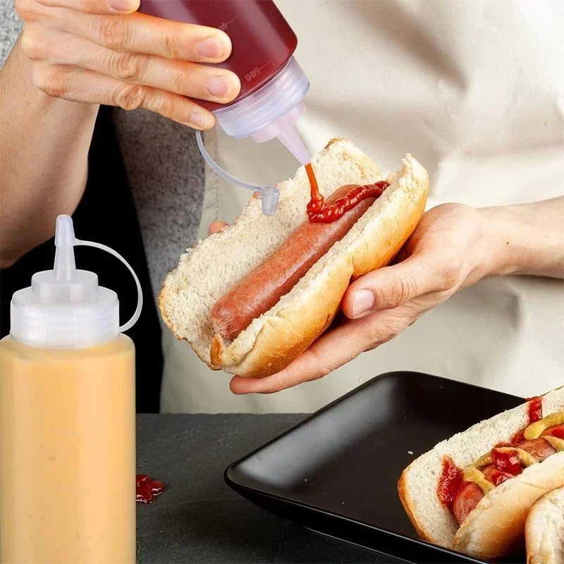 5/10Pcs 120ml-1000ml Plastic Condiment Squeeze Bottles Squirt Bottles Containers For Sauces Ketchup BBQ Syrup Oils Leak Proof