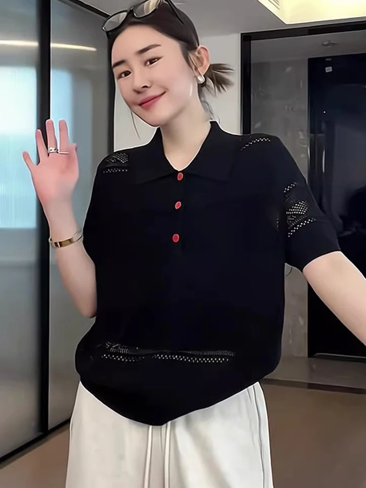 Faionable Hollow out ort Sve Prendas de punto Diseño simple Top de verano Sli Viaje versátil Apropriado Coreano Sle Stra...