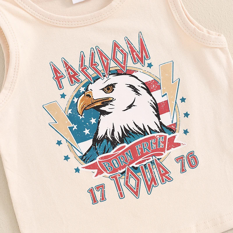 4th of July Toddler Boys Outfits Letter Eagle Print Sleeveless Tank Tops Stars Checkerboard Print Shorts 2Pcs Clothes Set