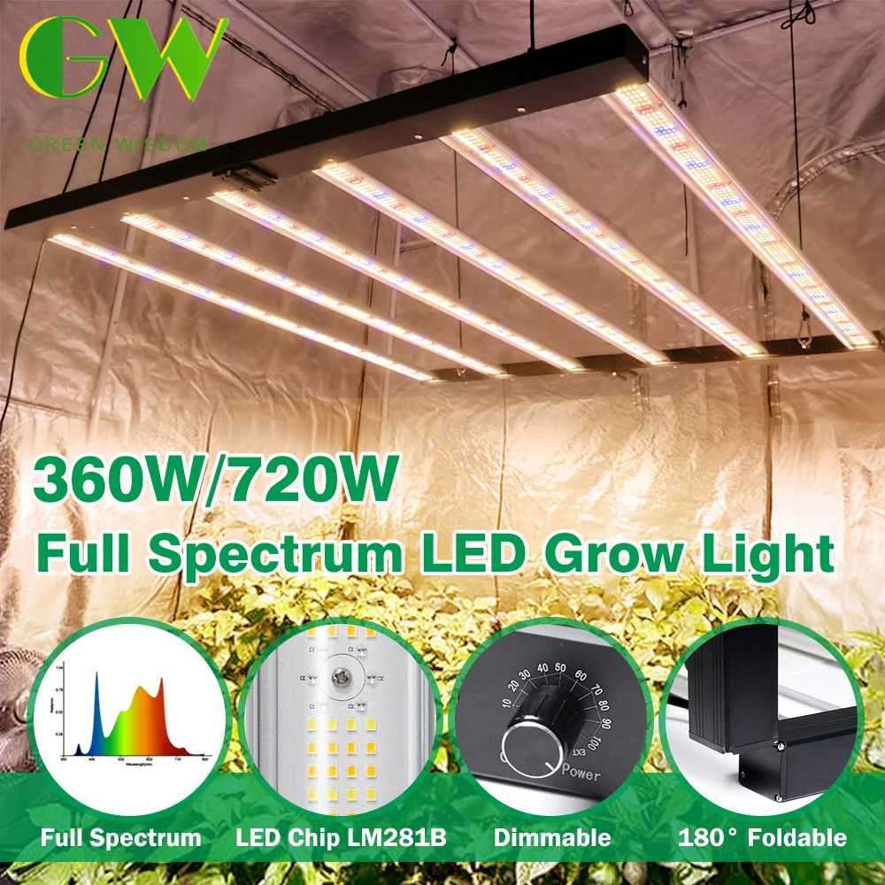 Spettro completo 360W 640W 720W 180 ° Lampada da coltivazione a LED pieghevole AC100-277V LM281B Phytolamp dimmerabile per la piantagione di tende da coltivazione