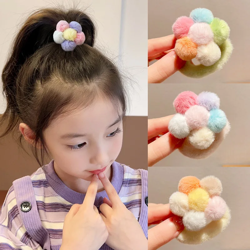 1PCS New Big Fluffy Ball Flower Cute Girls Elastic Hair Bands Kids Princess Hair Accessories Children Hair Ties Baby Headwear
