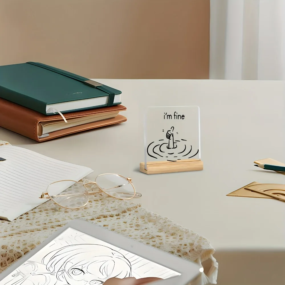 شعار 2D مضحك "I'm Good" - تصميم بسيط باللونين الأبيض والأسود لتزيين سطح المكتب من الأكريليك، المكتب المنزلي، هدية تزيين السنة الجديدة