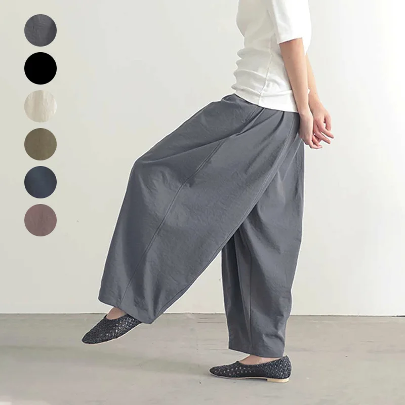 

Весенние женские широкие брюки свободного кроя, однотонные, тонкие, с эластичным поясом, в японском стиле, мешковатые, повседневные брюки для женщин