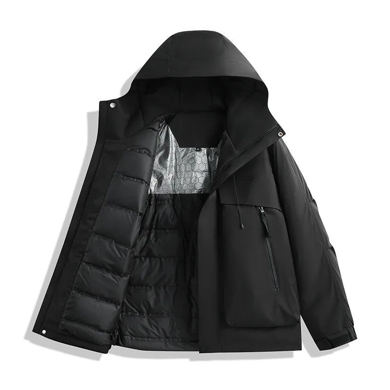 90% White Duck Down Hooded Coat Graphene Winter Warm Workwear Puffer Jacket Пуховик Мужской Зима Men Outerwear JK-493