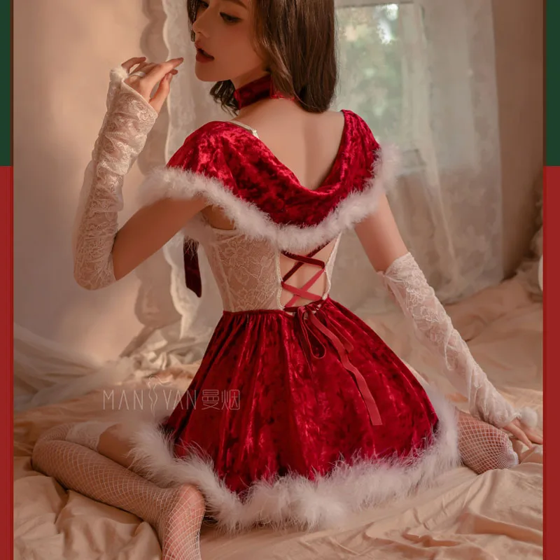 Ropa navideña de Papá Noel para mujer, disfraz de chica Lolita de Anime, vestido de encaje con volantes, trajes de Navidad, disfraz de uniforme