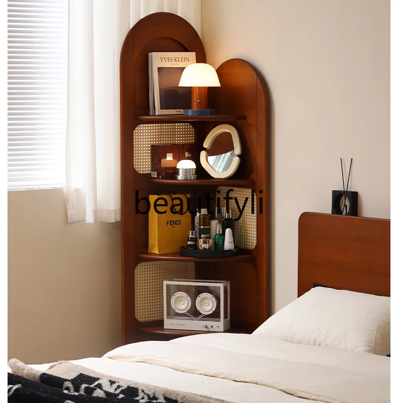 

Solid wood corner cabinet living room triangle cabinet corner rack retro rattan bedroom corner cabinet