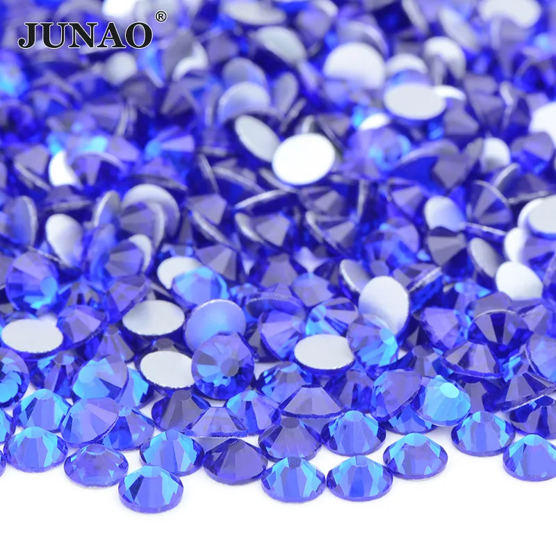 JUNAO Wholesale ss6 ss8 ss10 ss12 ss16 ss20 ss30 Lt.Siam Glass Flatback Rhinestone Non Hotfix Strass Gems Nail Art Accessories