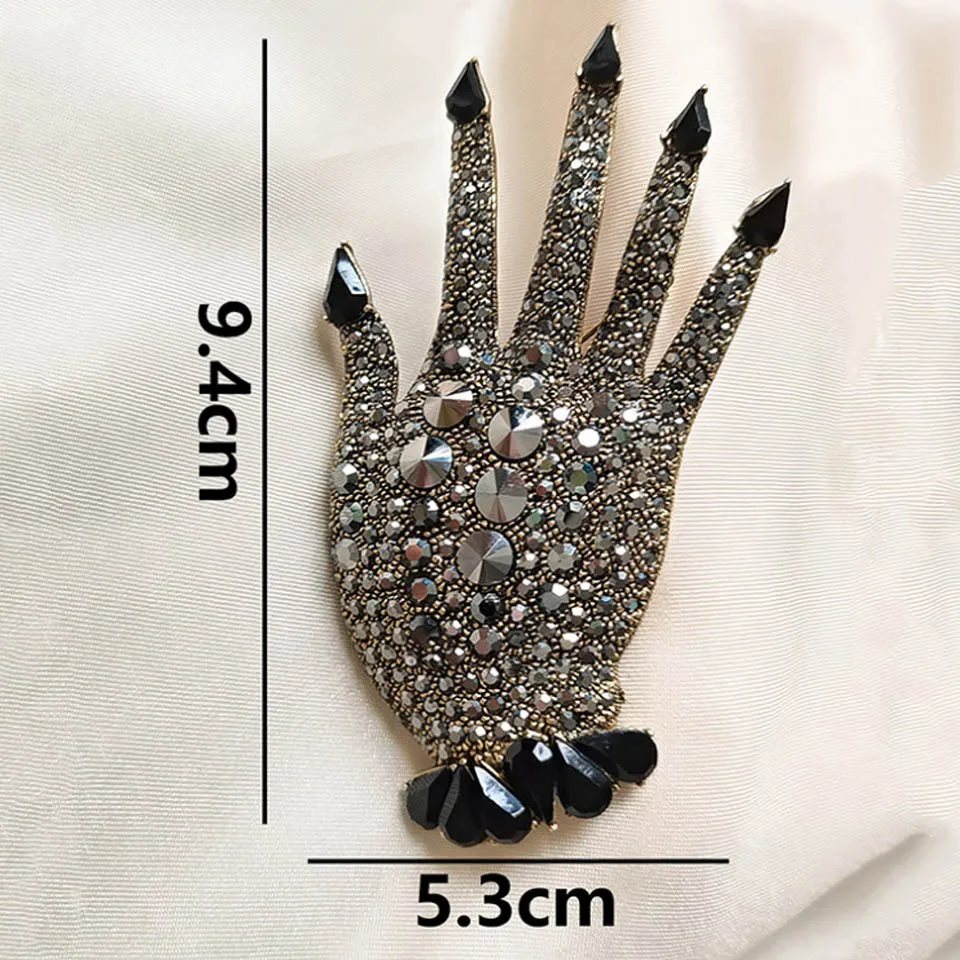 Zlxgirl Statement punk Ghost hand shape big brooches jewelry of man gift fashion Gray Rhinestone crystal pin broches scarf pins