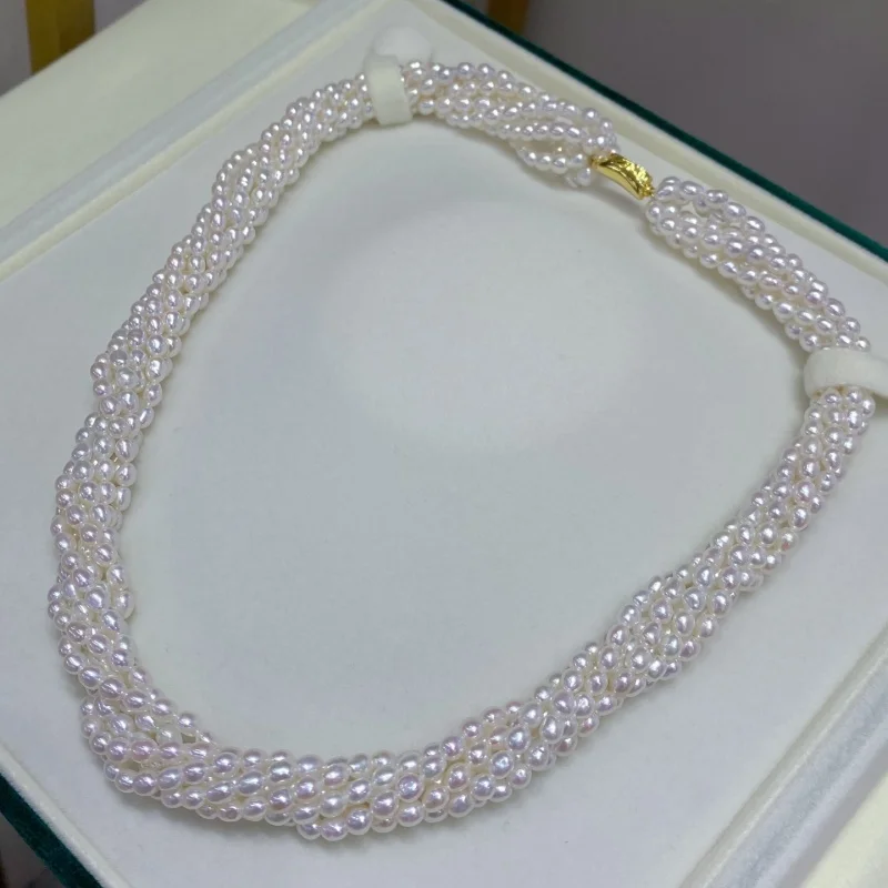 

SGARIT Trending Jewelry 7 Rows Chain 3.5-4mm S925 Natural Freshwater Aurora Small Round Pearl Necklace with Buckle Jewellery