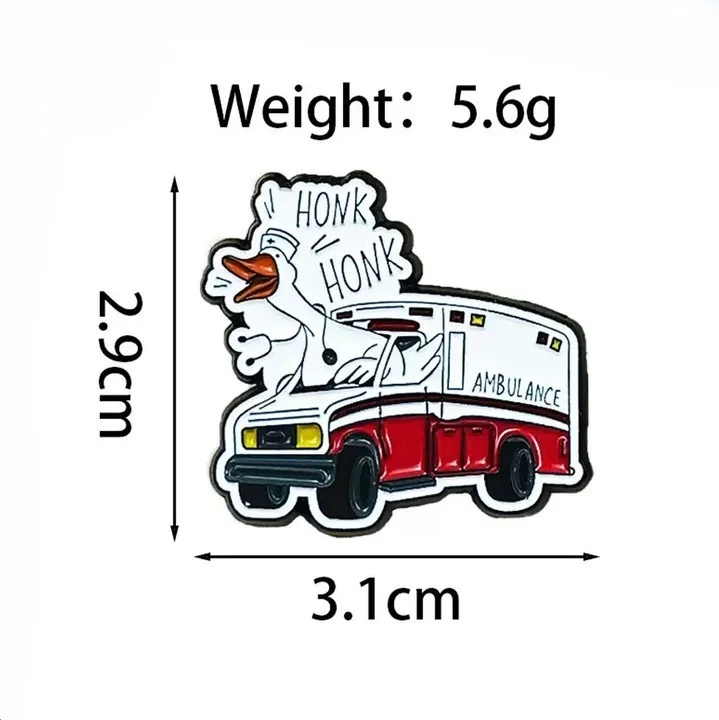 Honk Honk Duck Ambulance Enamel Pin Cute Cartoon Duck Driving Ambulance Metal Brooch Badge