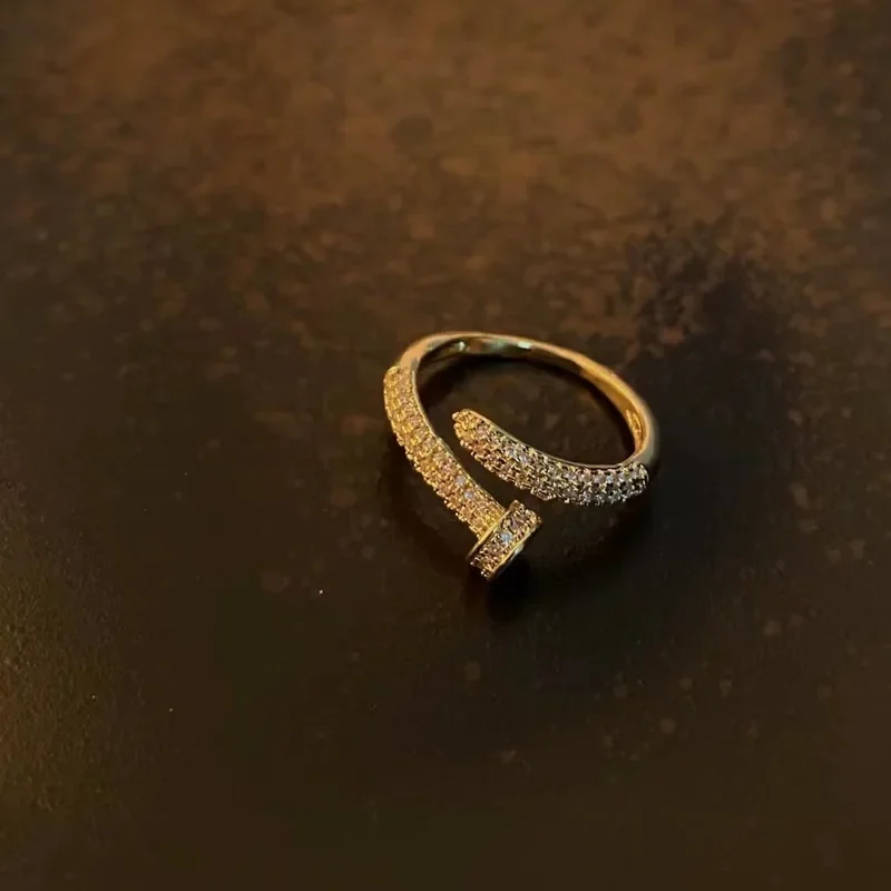 Cincin sekrup indah untuk wanita berlapis emas kristal dapat disesuaikan zirkon cincin tembaga wanita gadis perhiasan pesta pernikahan aksesoris