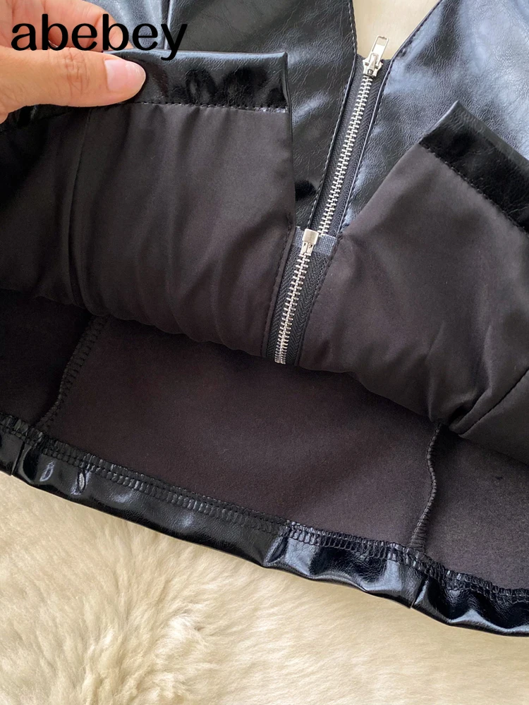 Women Aesthetic Leather Vest Crop Halter Deep V-Neck Tops Summer Solid Color Metal Buckle Backless Sleeveless Shirts