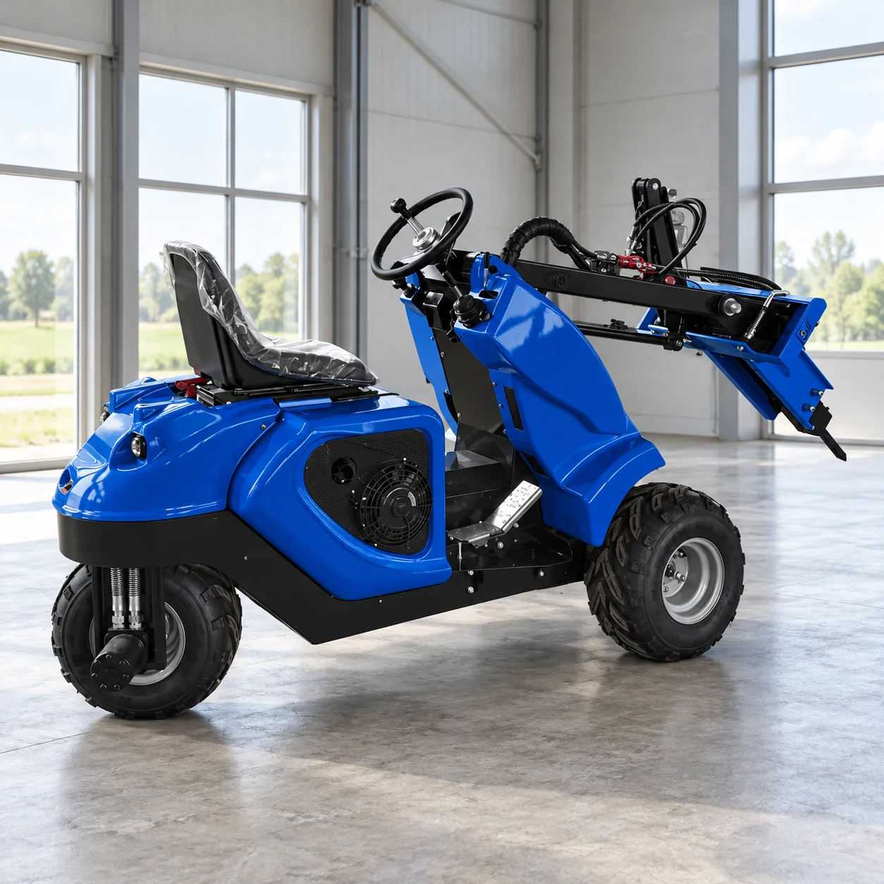 3 Wheel Skid Steer Loader for Moving Sand and Cement Mix Materials during Walkway and Courtyard Construction