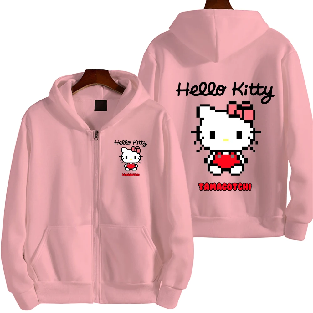 

Hello Kitty Men Zipper Hoodie Spring Autumn Fashion Women Sweatshirt 2025 New Casual Cartoon Anime Couple Jacket Coat Clothes