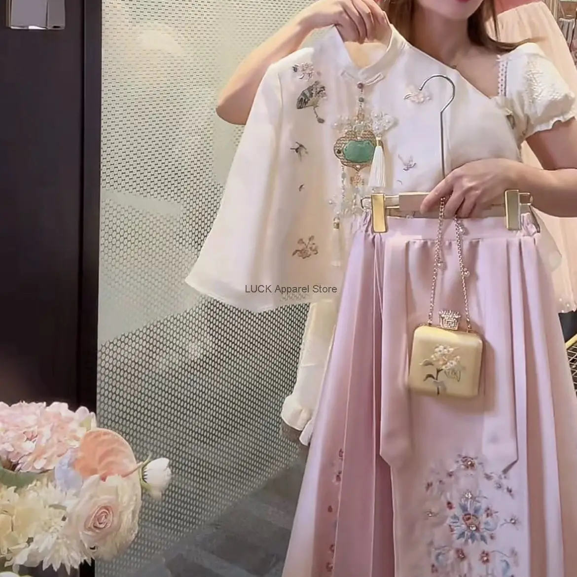 Conjunto de falda con cara de caballo para niña, vestido Hanfu de estilo chino, falda Tang de princesa, Primavera